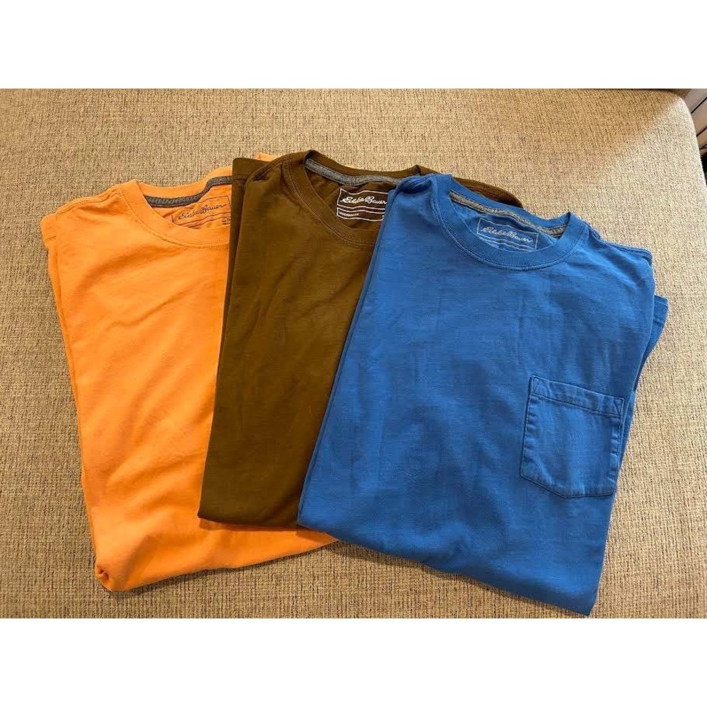 Eddie Bauer Legendwash Mens T-Shirt Bundle 3 Pack Orange Brown Blue Size TM